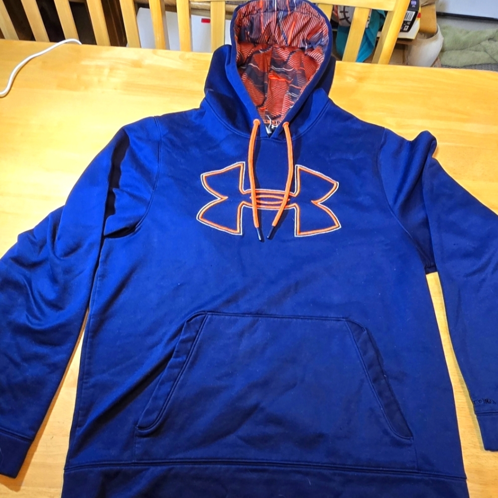 Under Armour Embroidered Long Sleeve Loose Fit Black/Orange Logo Hoodie Mens LAR